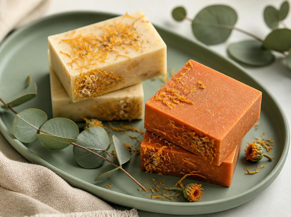 Jabones artesanales con caléndula y eucalipto